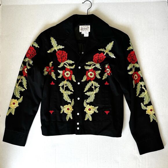 Rockmount Ranch Wear Western Bolero Jacket Black Floral Embroidered Roses XS - Picture 1 of 13